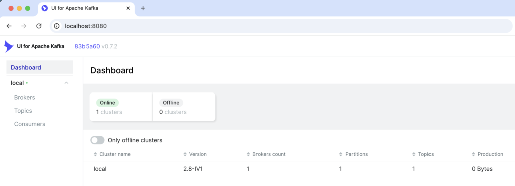 Kafka UI in browser